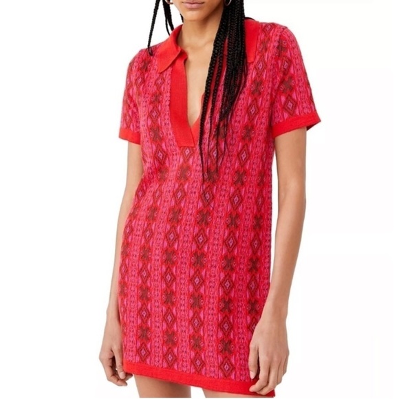 Free People Kitt Mini Dress Wool Blend Knitted Berry Combo Retro Boho 70s Sz M - Picture 1 of 16